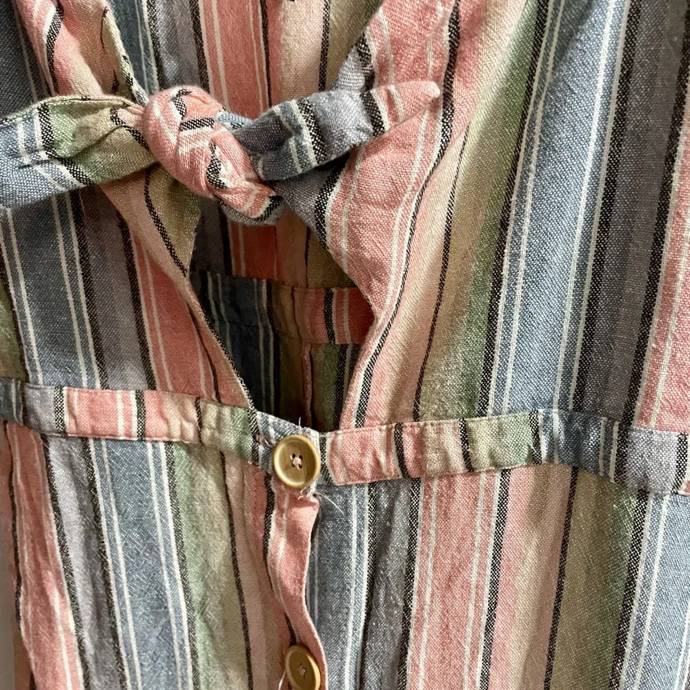 Indigo Rein Striped Linen Blend Button Down Midi Dress - Picture 4 of 7